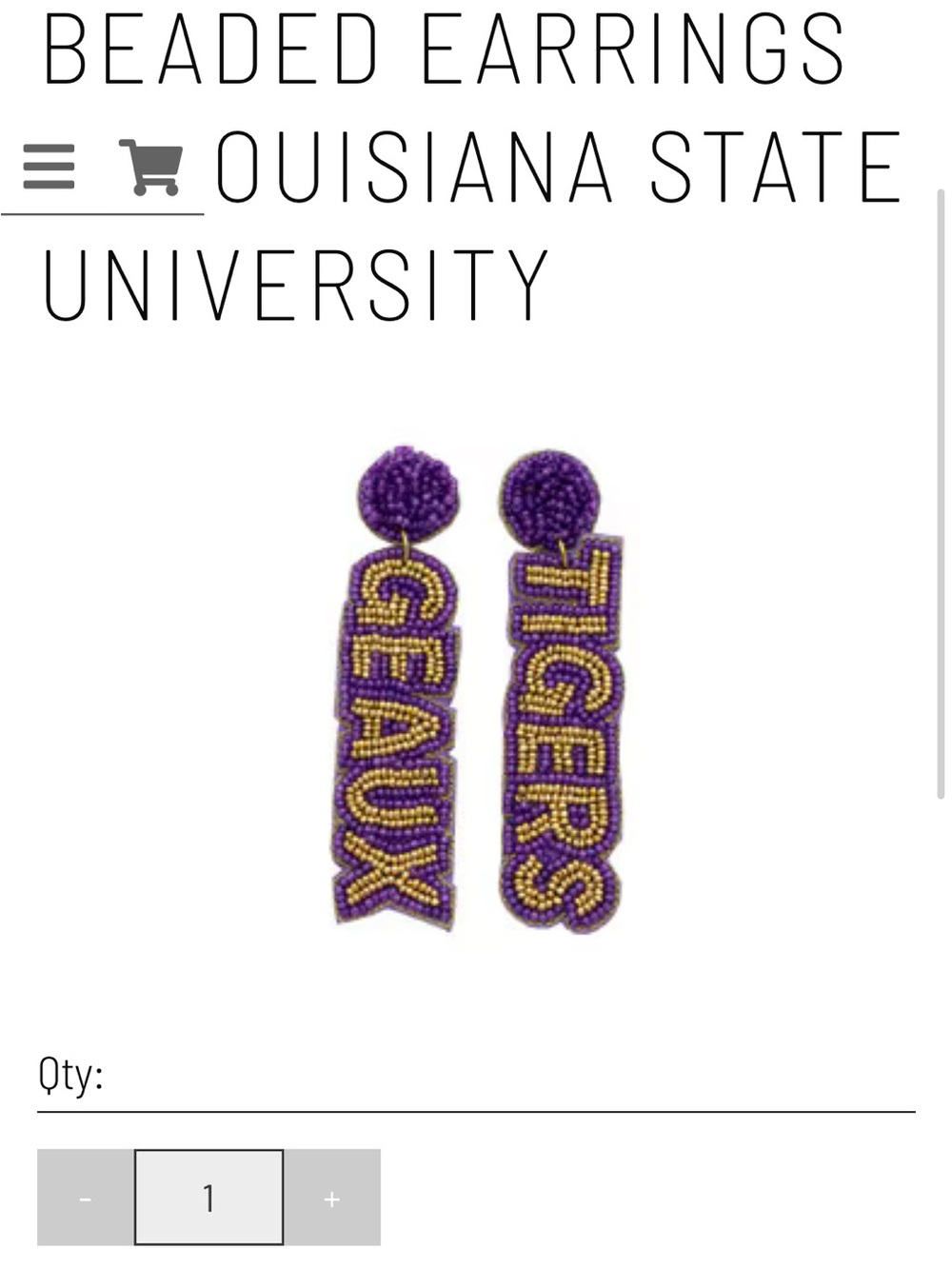 Beaded Purple and Gold 'Tigers / Geaux' Drop Earrings